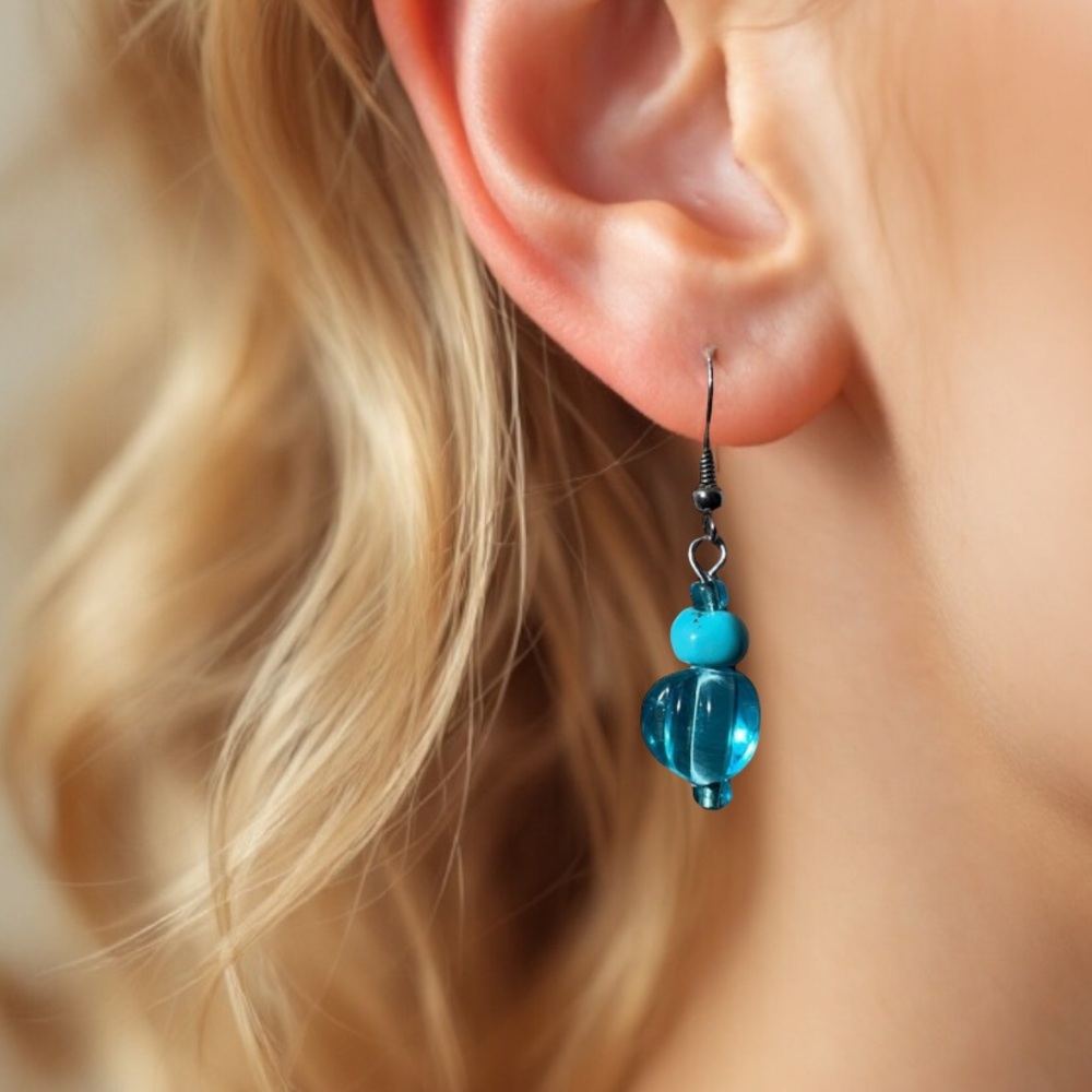 Handcrafted Glass Lampwork Bead Earrings | Turquoise Blue Handmade Earrings